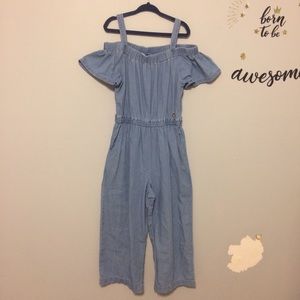 Bebe Girls Denim Jumpsuit Romper Size 7/8 Wide Leg Missing Belt Easter